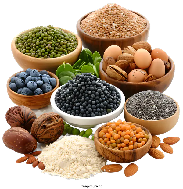 [Transparent Background PNG]Healthy Food Ingredients Collection In Bowls