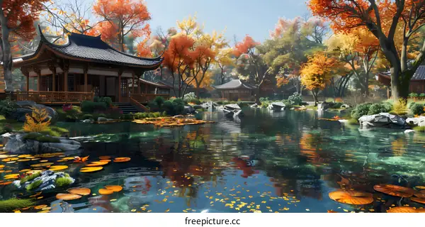Autumn Colors in a Serene Garden
