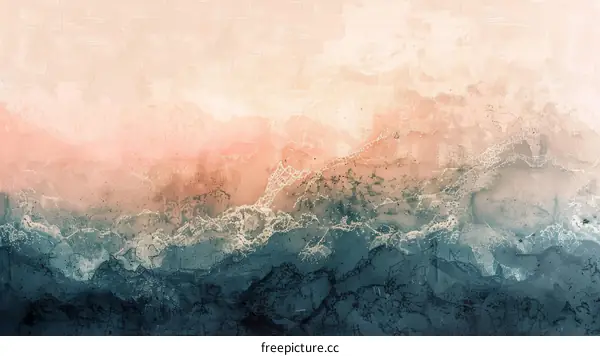 Abstract painting with blue and pink colors