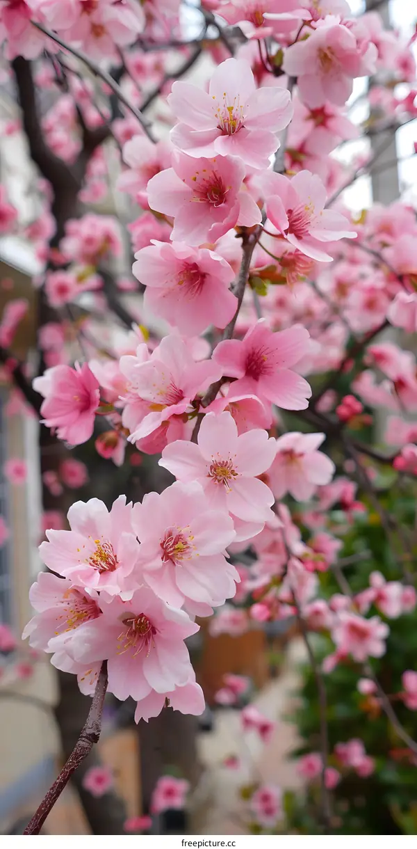Close Up of Pink Flowers on a Tree