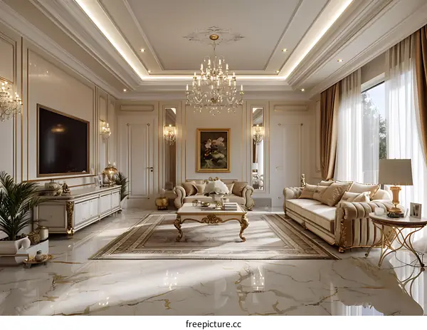 3D rendering of a living room interior