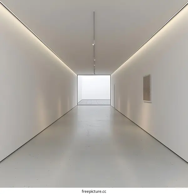 Minimalist White Gallery Corridor With Recessed Lighting And A View