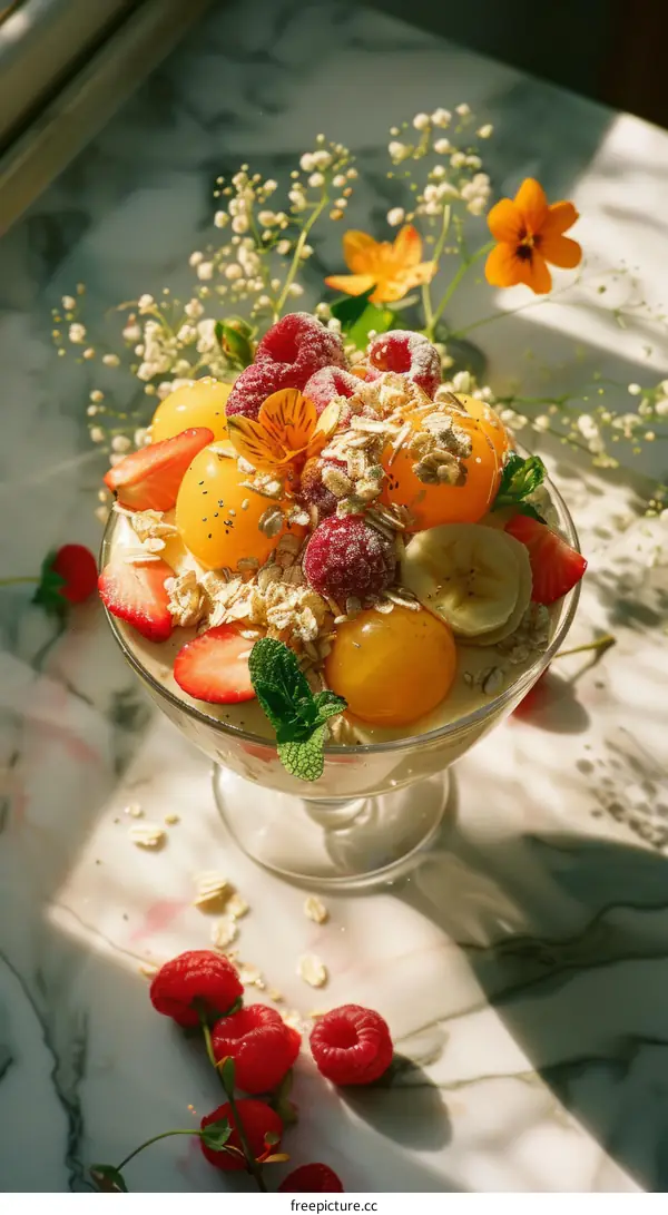 Fruit, yogurt, and granola breakfast