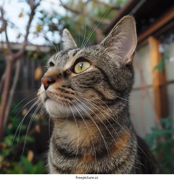 Curious Ginger Tabby Cat Looking Upward