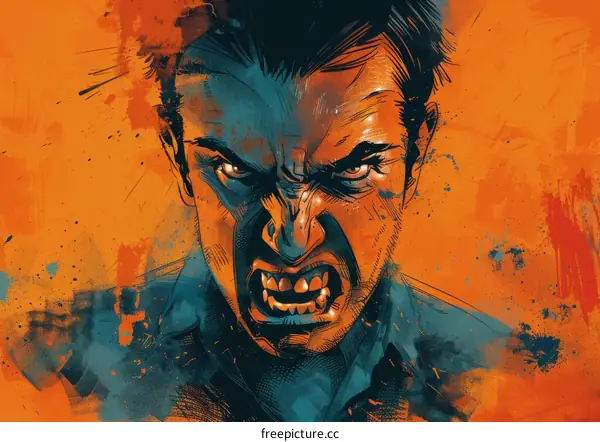 man in blue shirt with an angry expression on his face