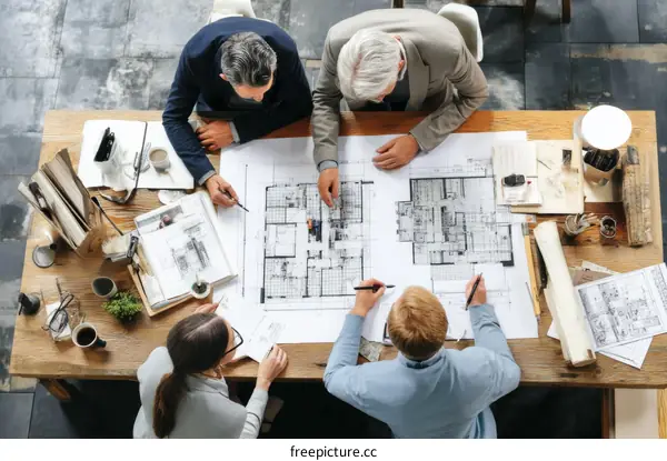 Team of Architects Reviewing Architectural Plans