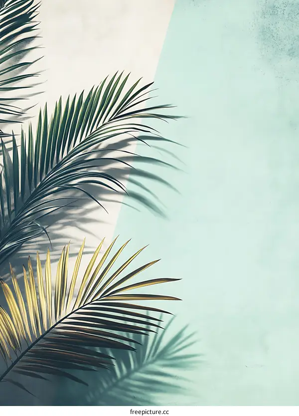 Palm Leaves Shadow On A Turquoise Wall