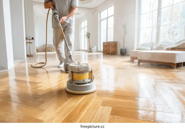 Polishing Hardwood Floor with Machine