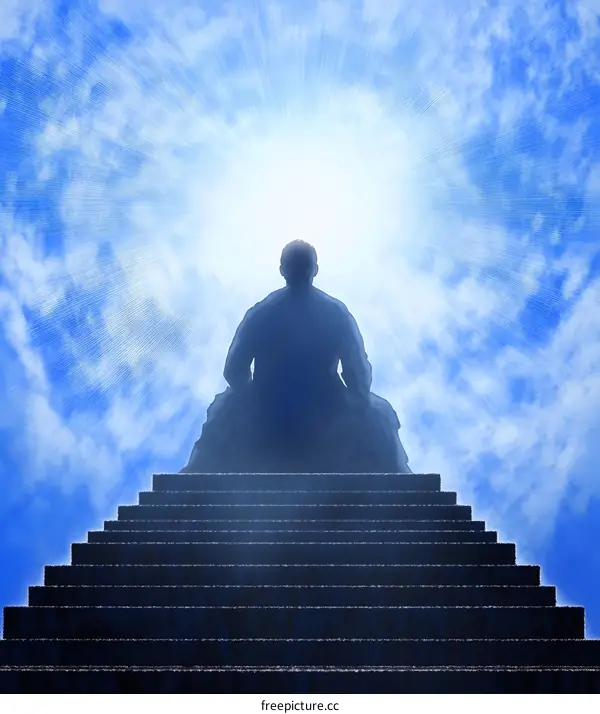 Silhouette of Man Sitting on Stairs Leading to Heaven