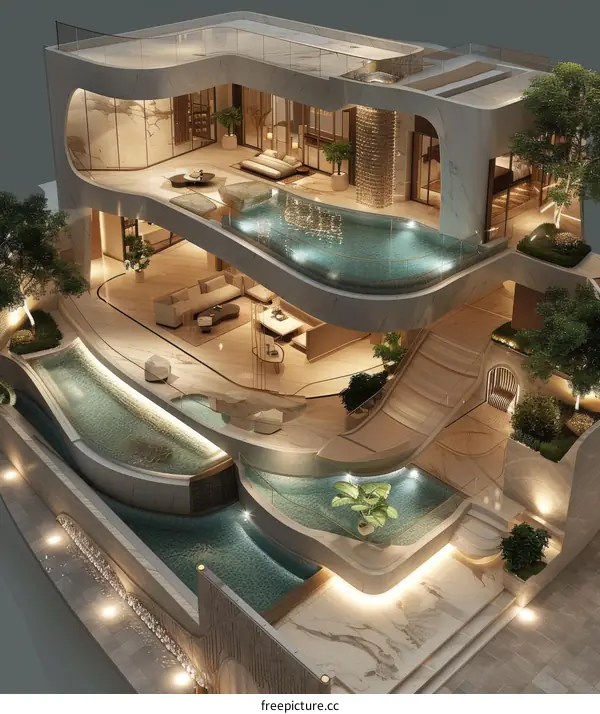 Modern Duplex Villa Mansion with Courtyard and Pool