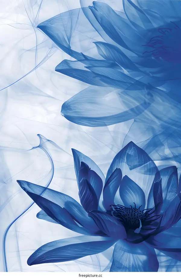 Blue Watercolor Lotus Flower Abstract Art