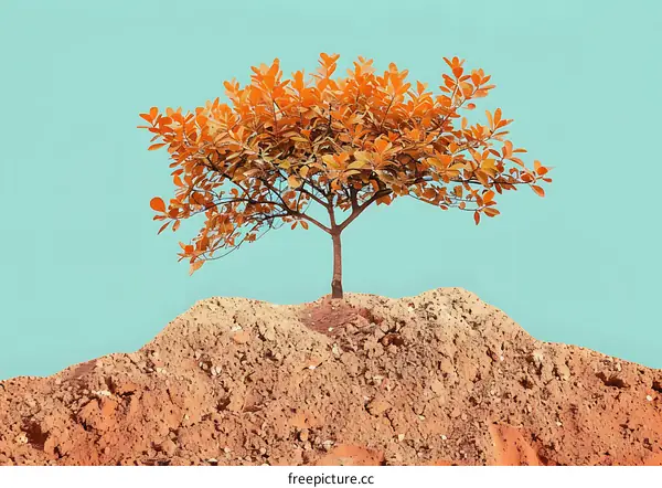 Minimalist Tree on a Hill Against a Blue Sky