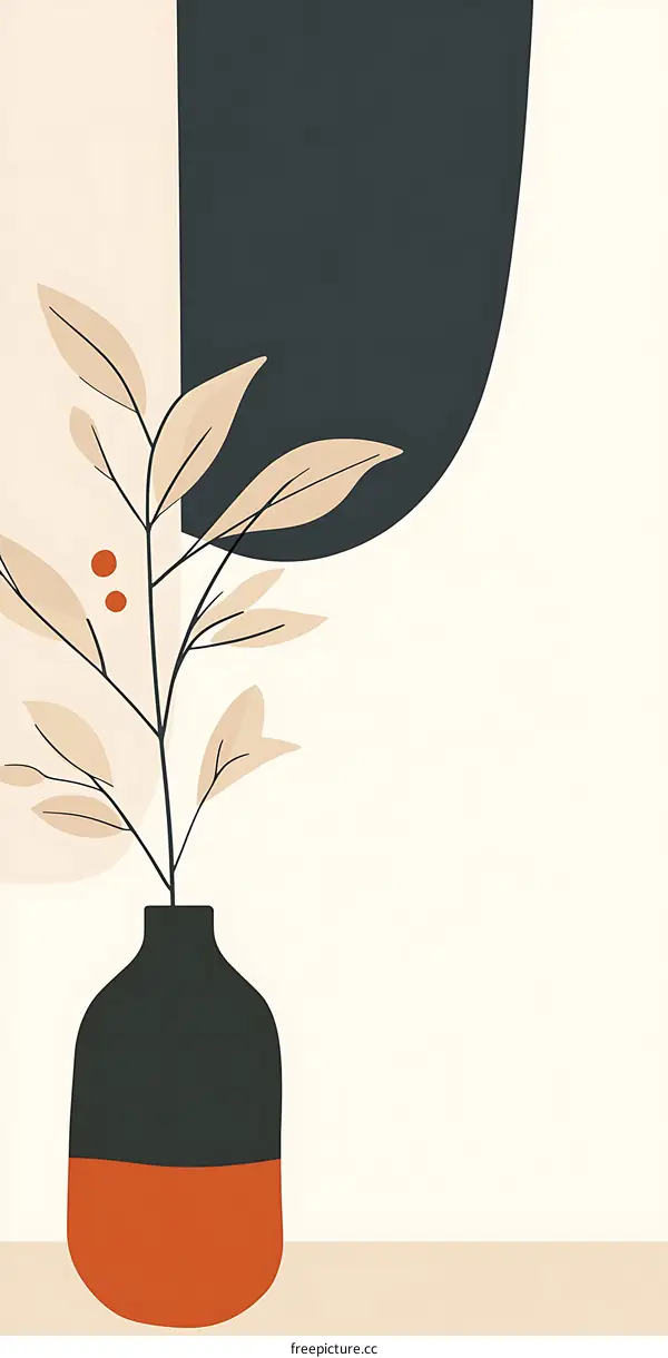 Minimalist Abstract Illustration of a Plant in a Vase with a Black and White Background