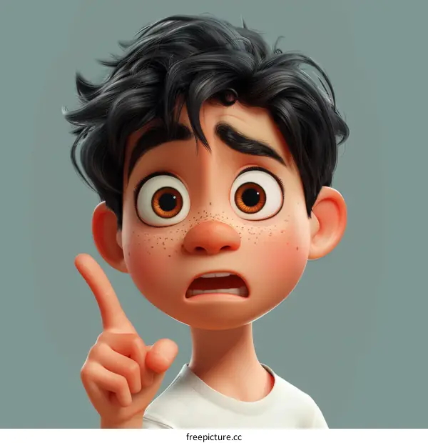 A boy is pointing his finger