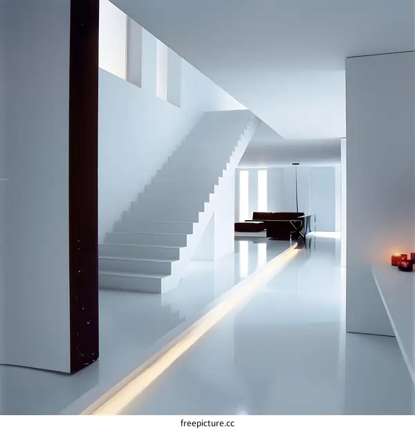 Modern Minimalist White Interior Design with Staircase
