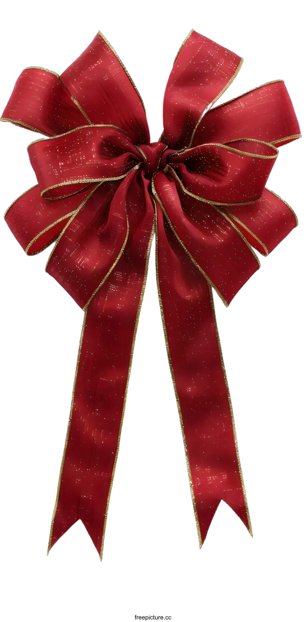 [Transparent Background PNG]Red Bow With Gold Trim on White Background