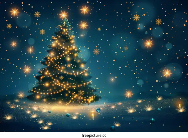 Christmas Tree with Lights and Ornaments