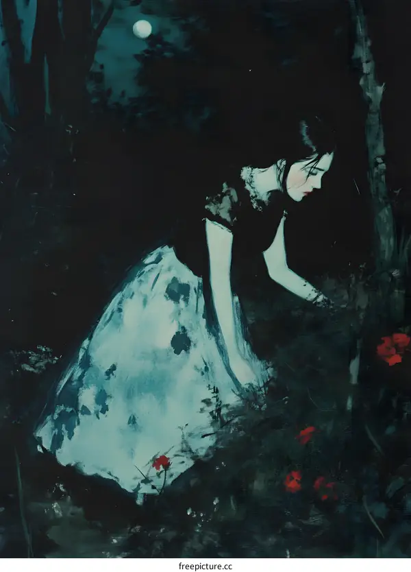 Woman in Forest by Moonlight