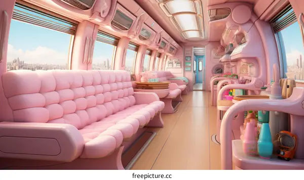 Pink Futuristic Train Interior Concept Art