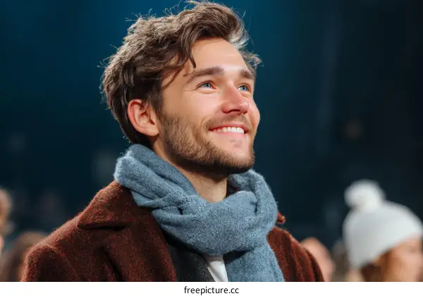 Smiling Caucasian Man in Fashionable Winter Outfit