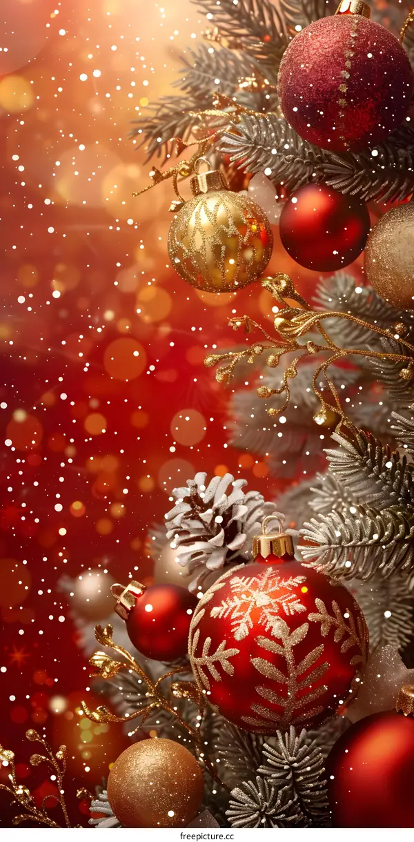 Christmas Tree With Red And Gold Ornaments
