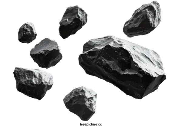 [Transparent Background PNG]Abstract Black Stones Falling Composition