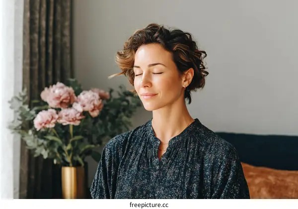 Calm Woman Relaxing in a Cozy Room