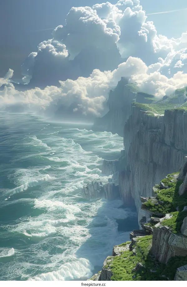 Coastal Cliffs with Dramatic Waves and Cloudscape