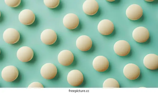 Close-up of white pills on a blue background