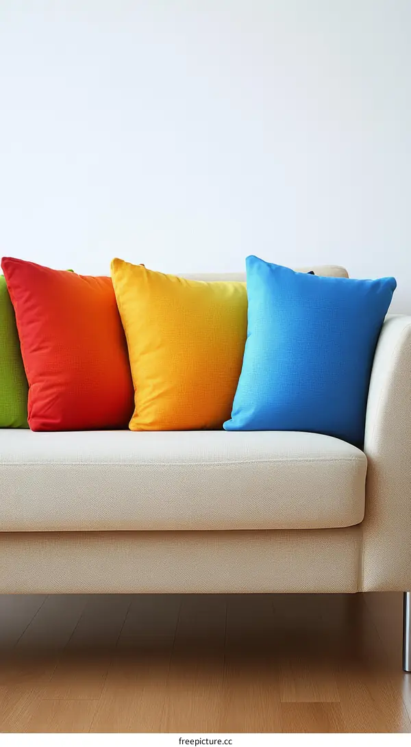 Colorful Pillows on a Light Beige Sofa