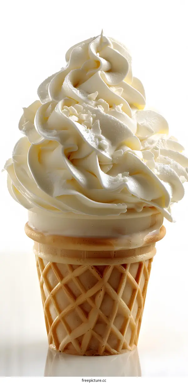 Close-up of a vanilla soft serve ice cream cone