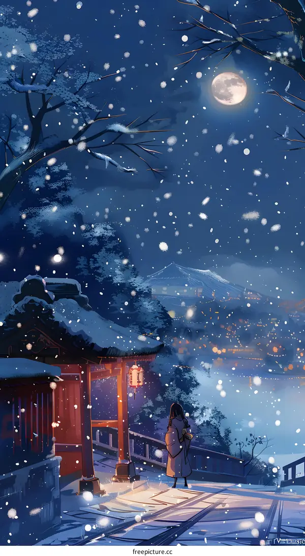 Snowy Night in Japan Illustration