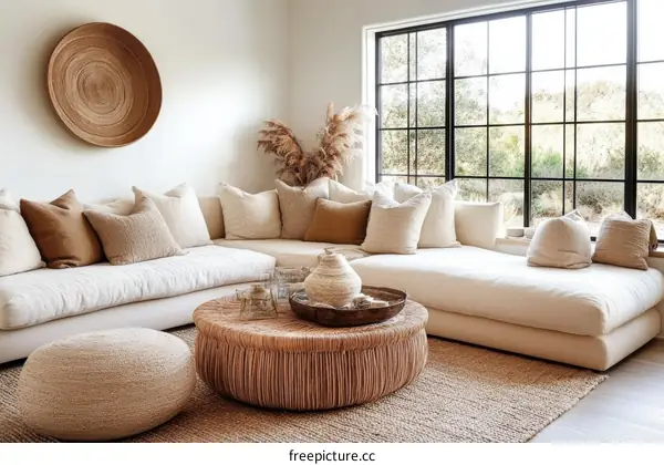 Modern Beige Living Room with Large Window
