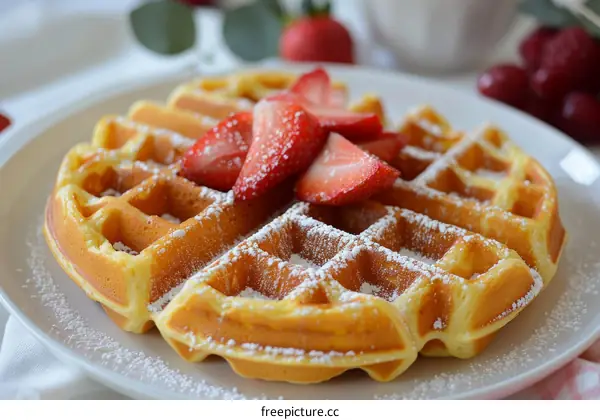 liege waffles with strawberries and powdered sugar
