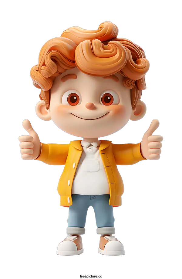 [Transparent Background PNG]3d illustration of a boy giving thumbs up