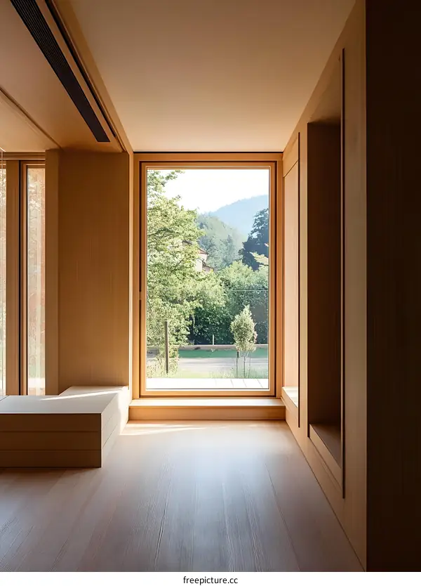 Modern Interior Design with Large Window and Wooden Floor