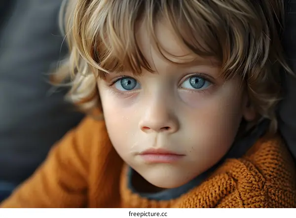 Portrait of a young boy with blond hair and blue eyes