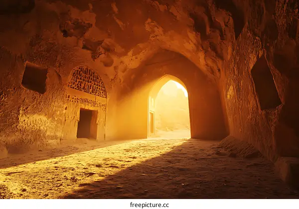 Ancient Stone Archway Entrance with Light