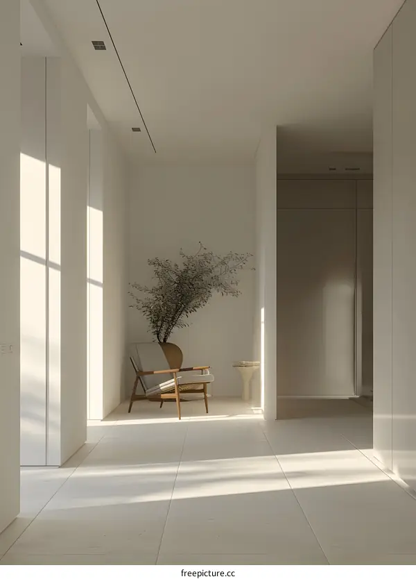 Minimalist White Interior Design With Chair and Plant