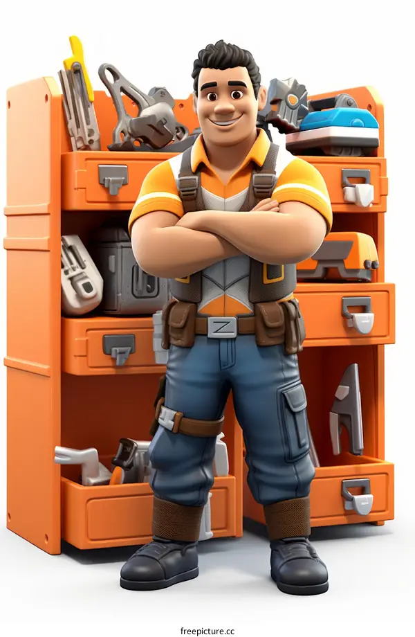 Male worker standing in front of a tool chest