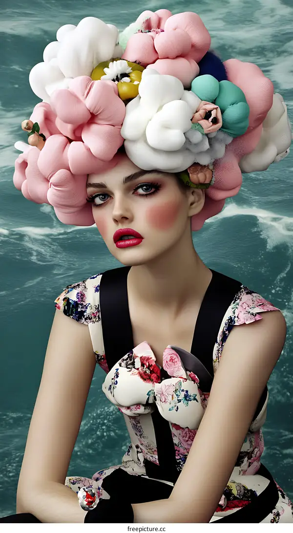 Fashion Photography of Woman with Floral Headpiece and Dress