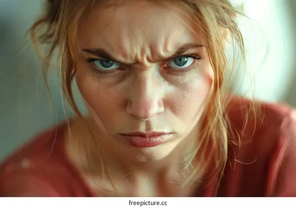 Close Up Portrait of a Woman with Angry Expression