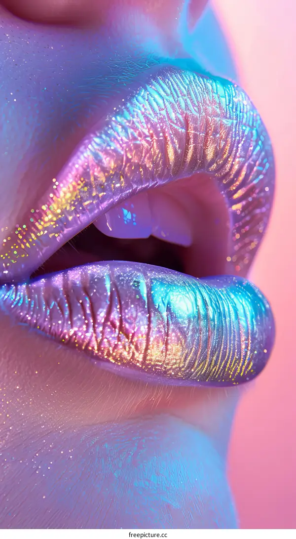 Holographic Glitter Lips Makeup