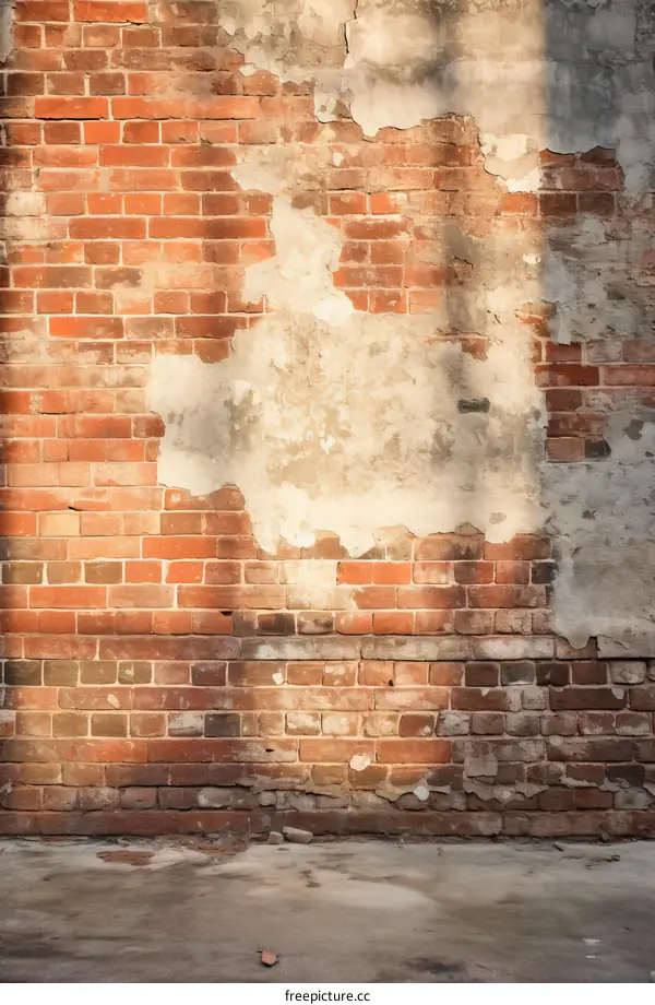 Aged Red Brick Wall with Natural Sunlight and Shadows Background