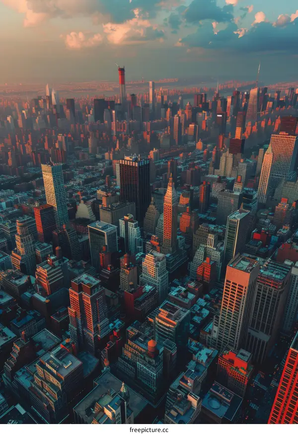 Sunset Skyline: Cityscape with Towering Skyscrapers