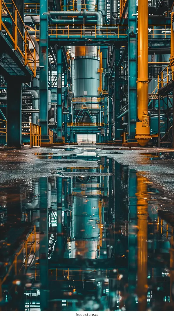 Reflection of an Industrial Building in a Puddle