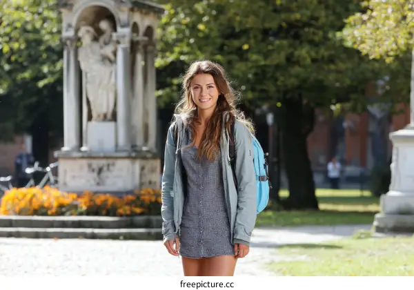 Young Woman Outdoors in a City Park