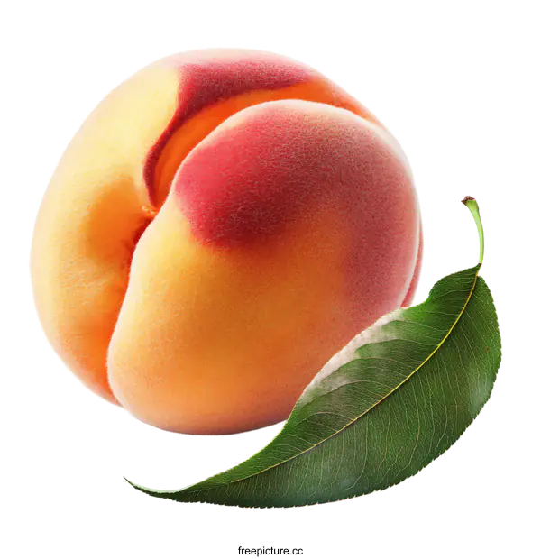 [Transparent Background PNG]Fresh Peach with Leaf Close-up