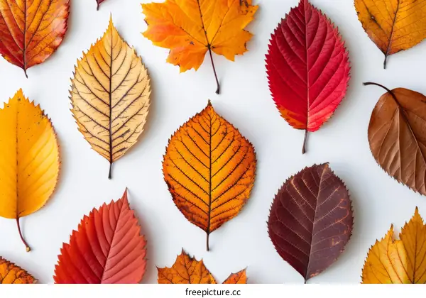 Colorful autumn leaves on white background. Seamless pattern.