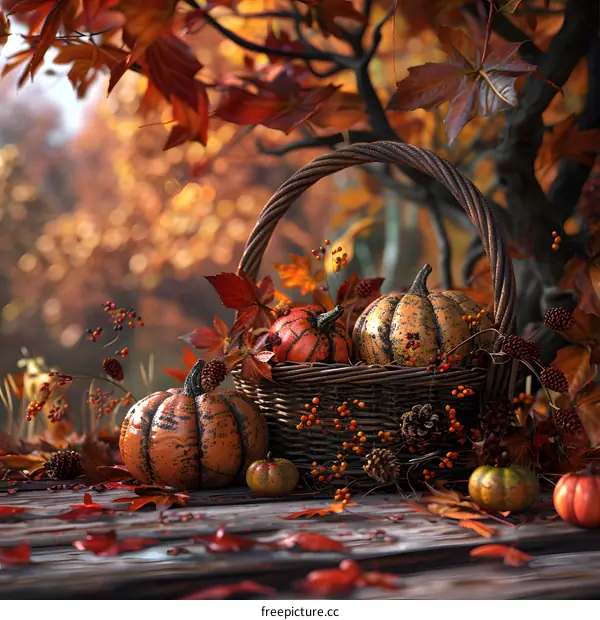 Still life with pumpkins and autumn leaves